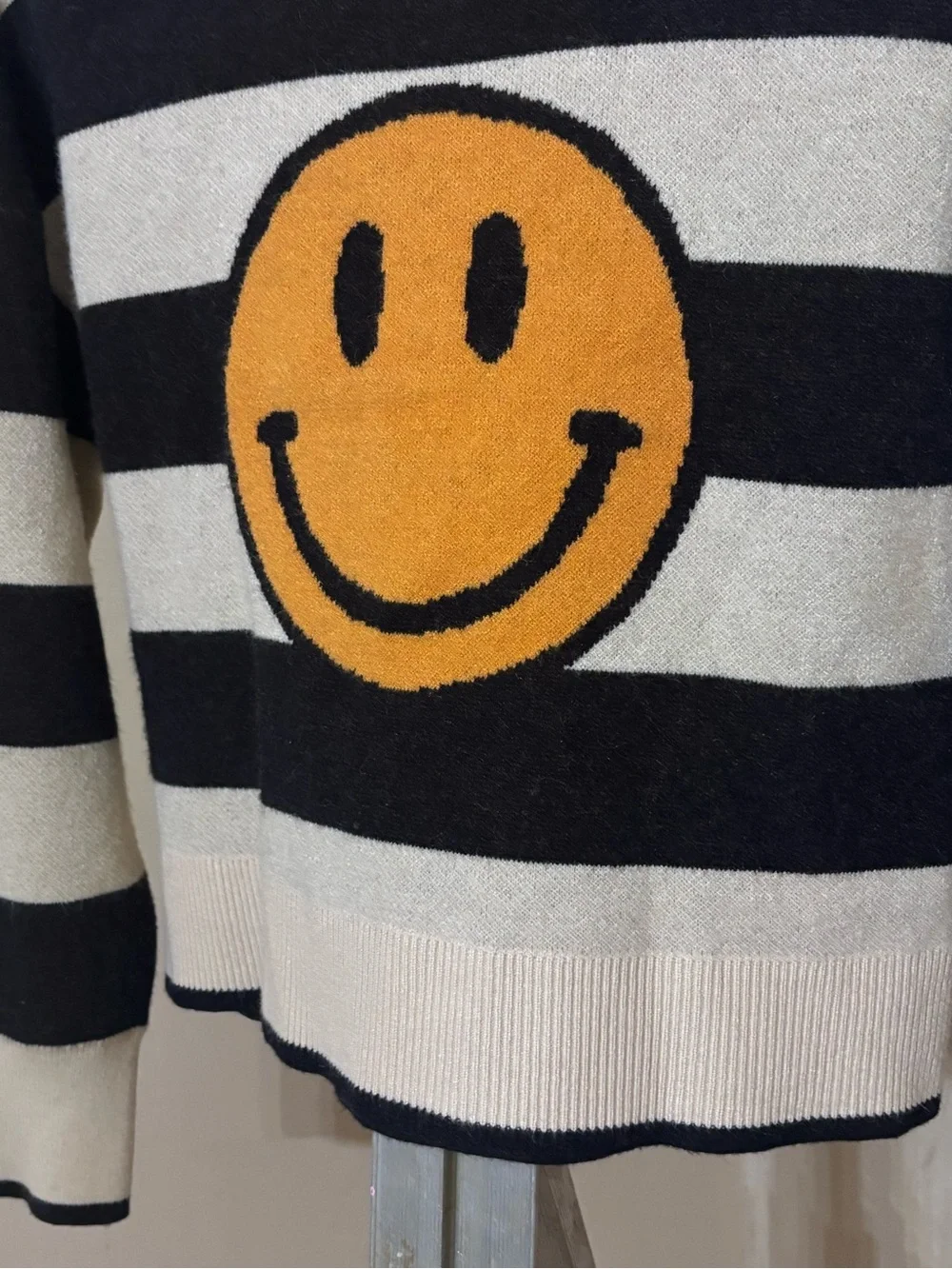 Originality Big Girls Striped Smiley Face Knit Crewneck Sweater Size XL